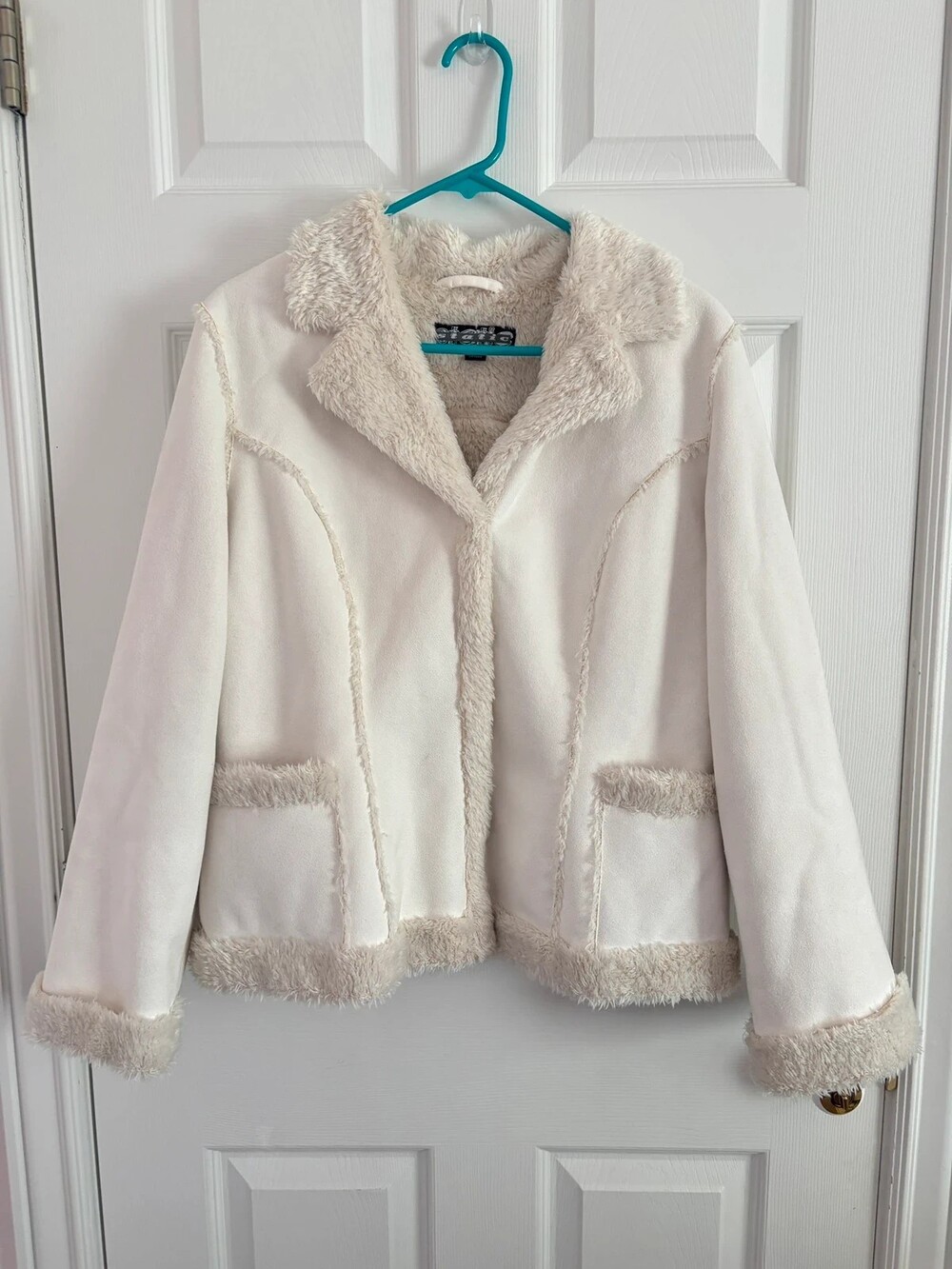 Vintage Y2K Static Cream Faux Shearling Jacket L Penny Lane Boho 70s